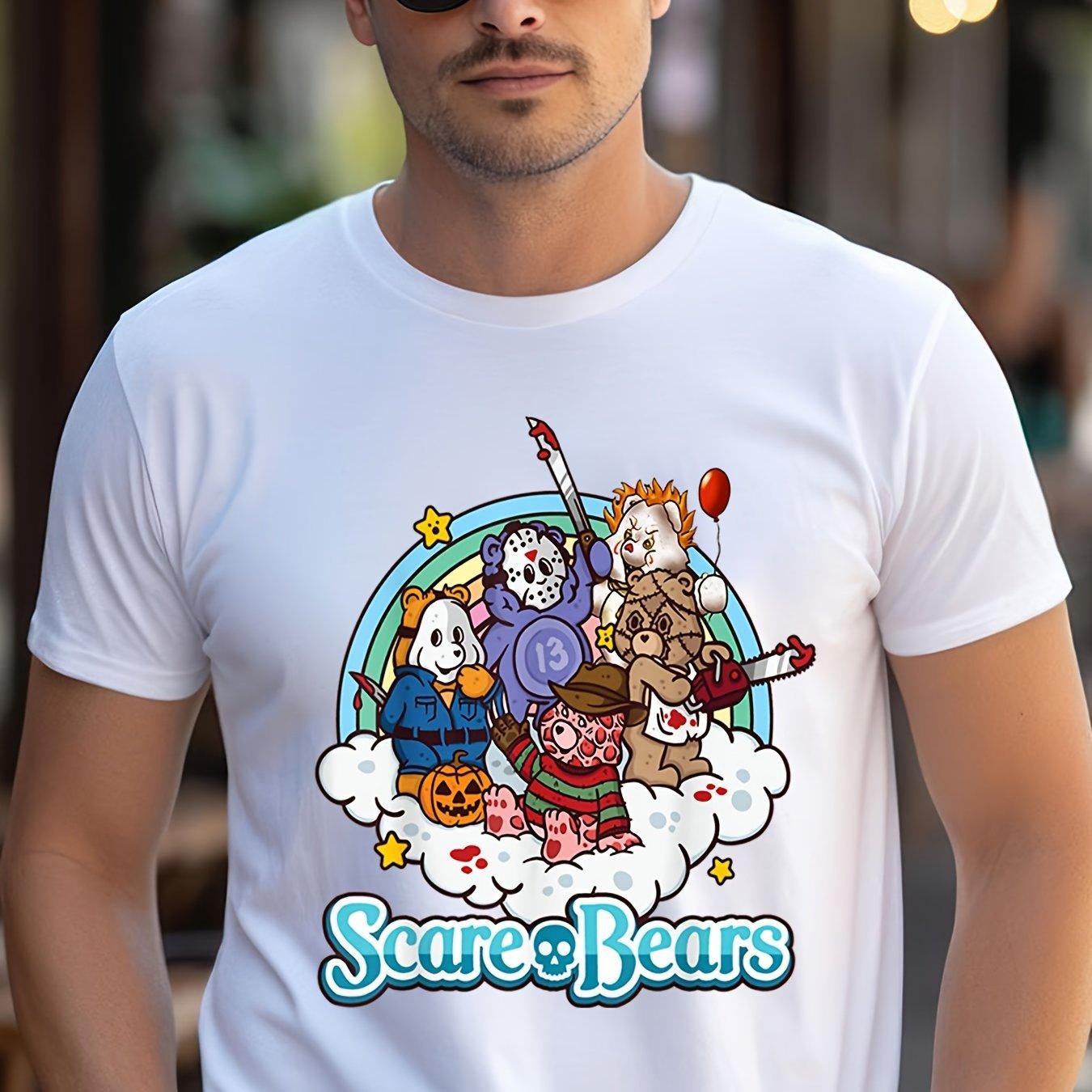

Scare Bears Halloween Party Scary T-Shirt Graphic Print Tee Shirt for Men Casual Short Sleeve T-shirt 4XL