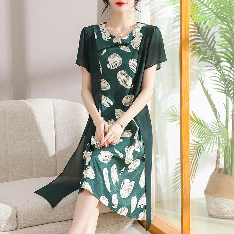 Elegant Summer Dress for Middle-aged Women - 2026 Fashion Patchwork Skirt