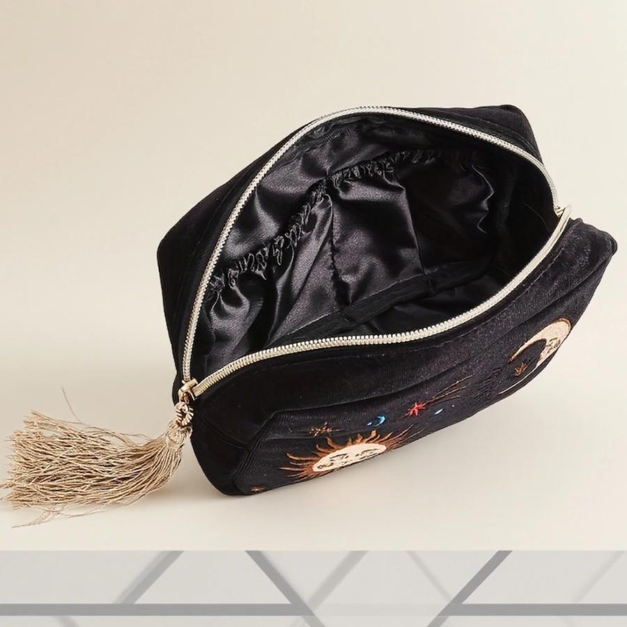 Organizzatore per Trucco Ricamato Sole e Luna ad Alta Capacità Organizzatore da Viaggio per Trucco con Scomparti Multipli Chiusura a Zip Borsa