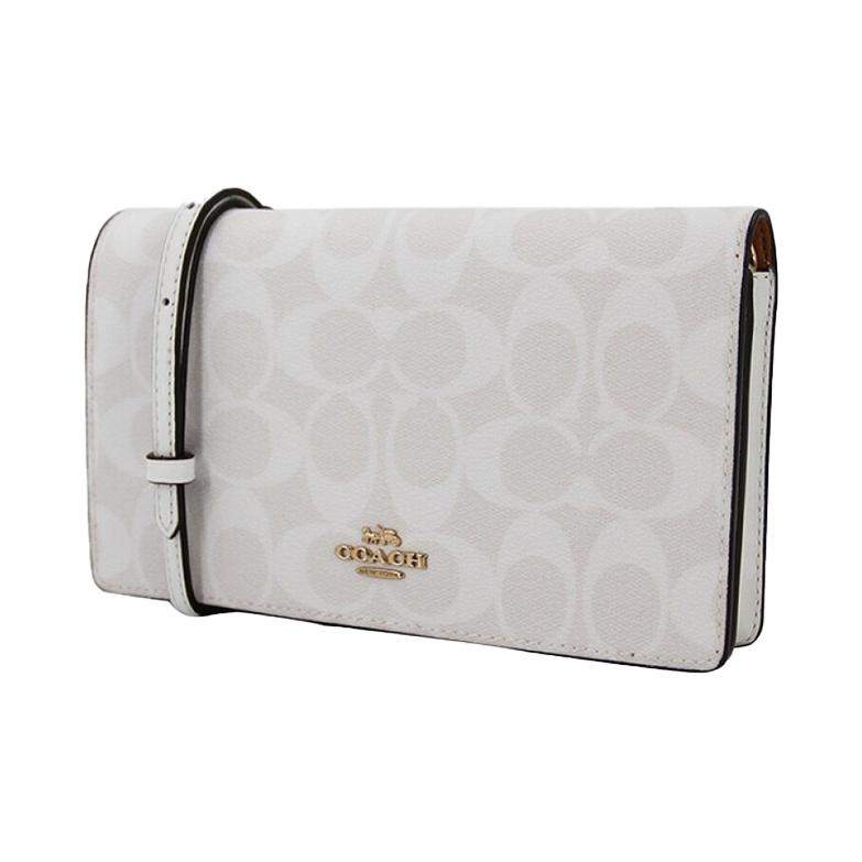Coach Anna 20 Monogramm Klappe Canvas und Leder Schultertasche Damen Taschen Gletscher-Weiß 3036-IMRFF