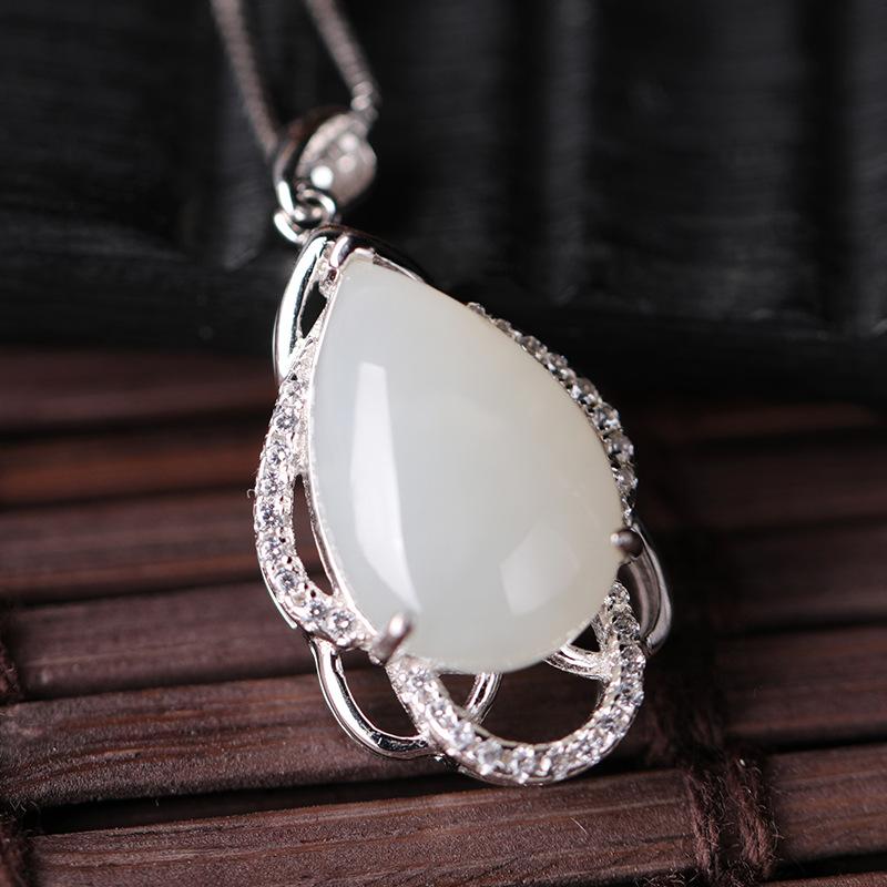 Tancise 925 Sterling Silber Klassische Damen Jade Halskette Anhänger Zirkon Mode Geschenk