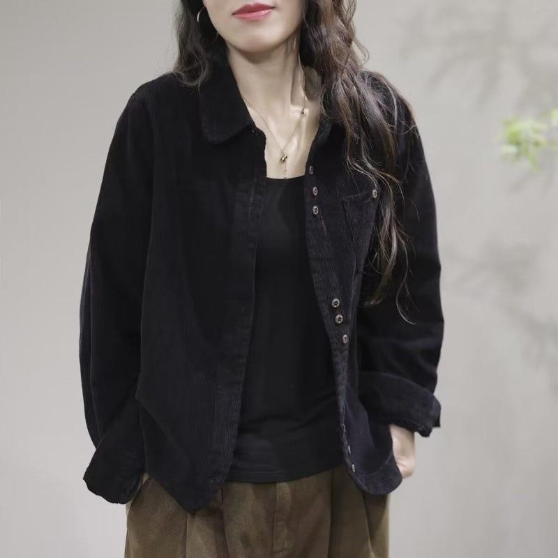 

2025 Spring/Autumn Women s Stylish Loose Corduroy Long Sleeve Lapel Shirt Cardigan XXS Sample, careful to buy чорний