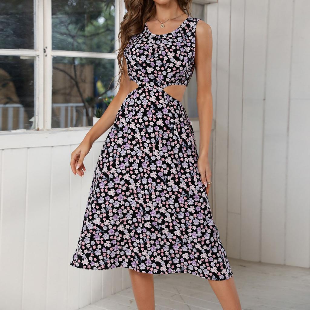 Women Casual Sleeveless Summer Dresses Spring Patchwork Boho Floral Cocktail Party Dress