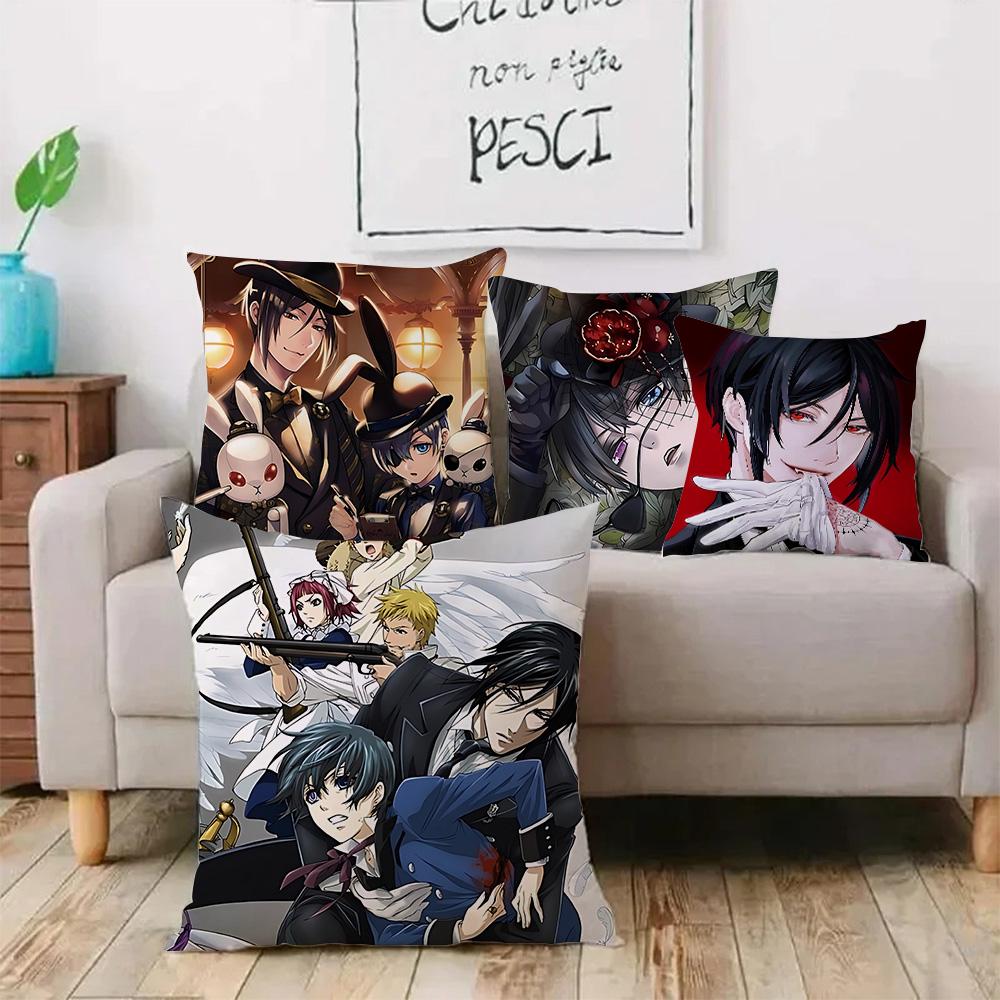 Anime Manga Black Butler Pillow Covers Cartoon Sofa Decorative Home Double-Sided Printing Short Plush Cute Cushion Cover