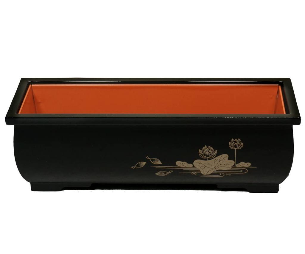 Sanmeni Long Incense Burner, Black, Lotus Pattern, 6.0 Inches [Buddhist Altar Accessories]