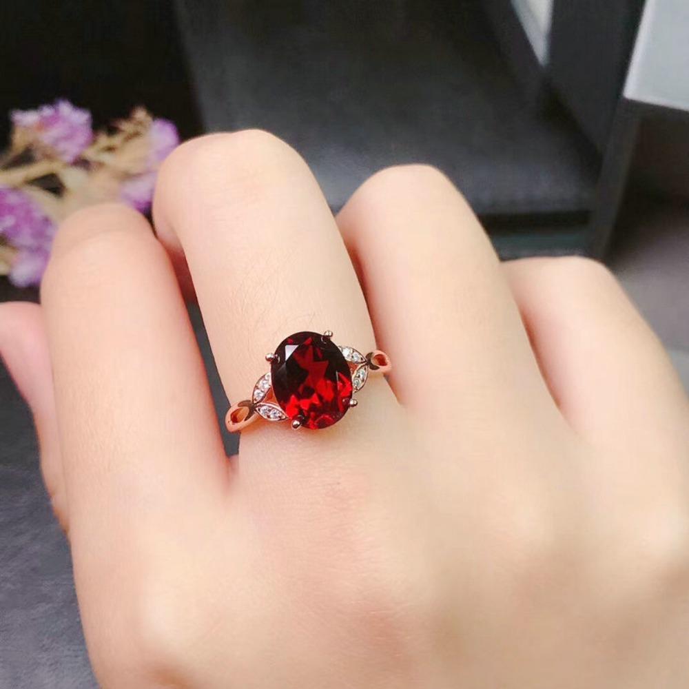 Adjustable Garnet Rings for Women Red Gemstone Open Band Boho Chic Jewelry Simple Elegant