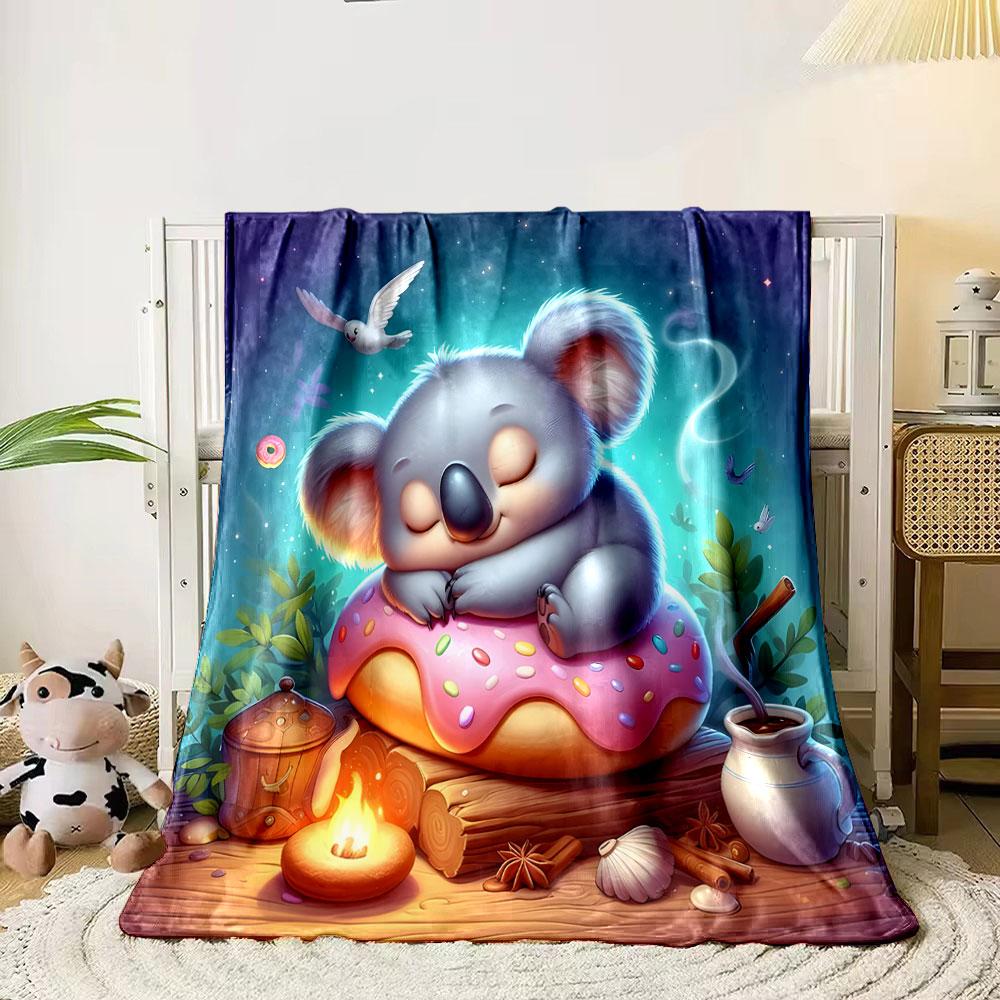 Cozy Koala on Donut Pillow print blanket soft and cozy perfect for the living room bed sofa or a nap,gift