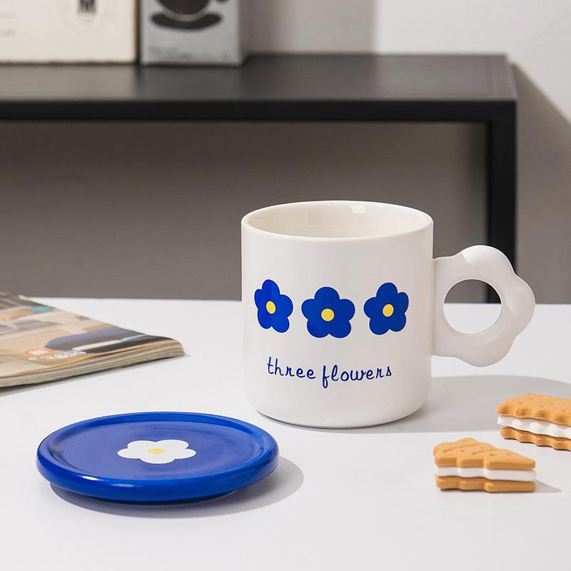 Ins Girl Heart Cute Flower Mug Heart Souvenir Ceramic Water Cup High-looking Home Breakfast Milk Cup