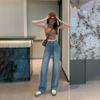 Jeansy z wysokim stanem i szerokimi nogawkami damskie luźne proste spodnie jeansowe w jednolitym kolorze koreańskie spodnie streetwear