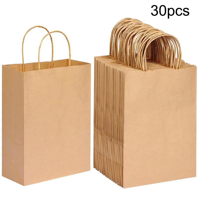 30Pcs Brown Kraft Paper Bags With Handles Bulk Small Paper Gift Bags For Small Business Shopping Bags Xmas Party Favor