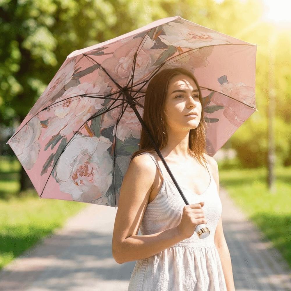 Foldable Reverse Sun Umbrella Floral Print Travel Rain Umbrella Dual-purpose Sunshade  Outdoor Use
