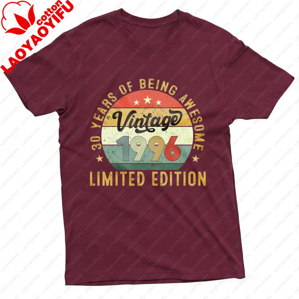 Vintage 1996 30 Years of Being Awesome Limited Edition Men TShirt Short Sleeve Fashion Birthday Gift Top Cotton Summer Clothes