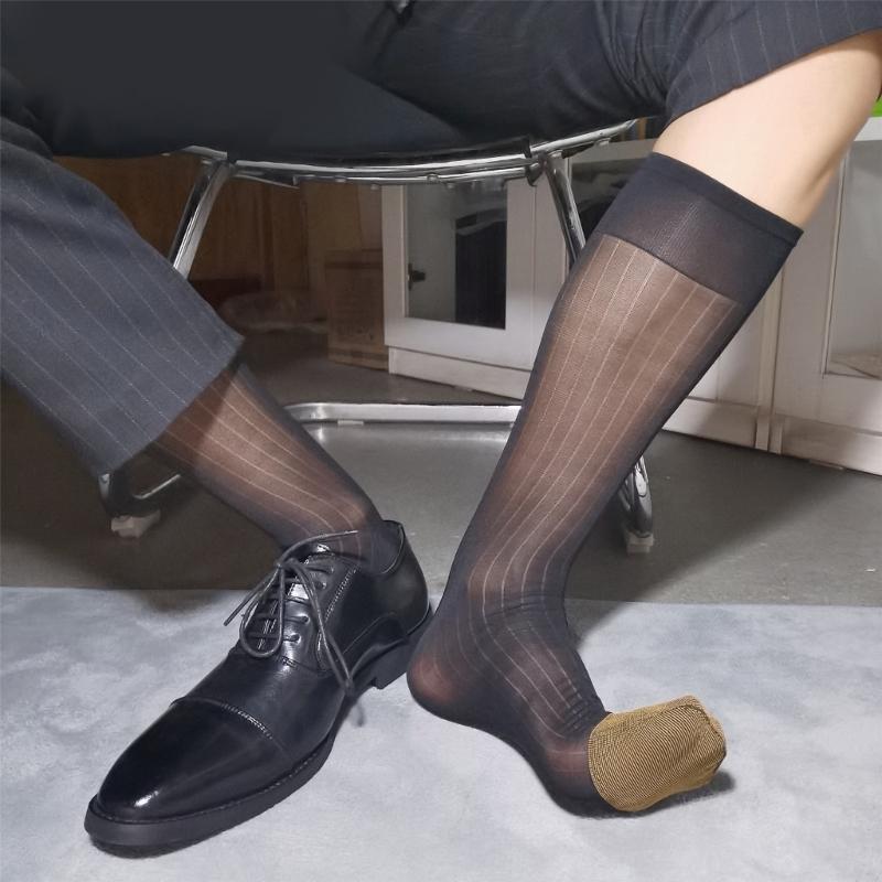 Men Over the Calf Socks Sheer Nylons Knees High Dress Socks Breathable Light Formal Sock Work and Leisures Clothing