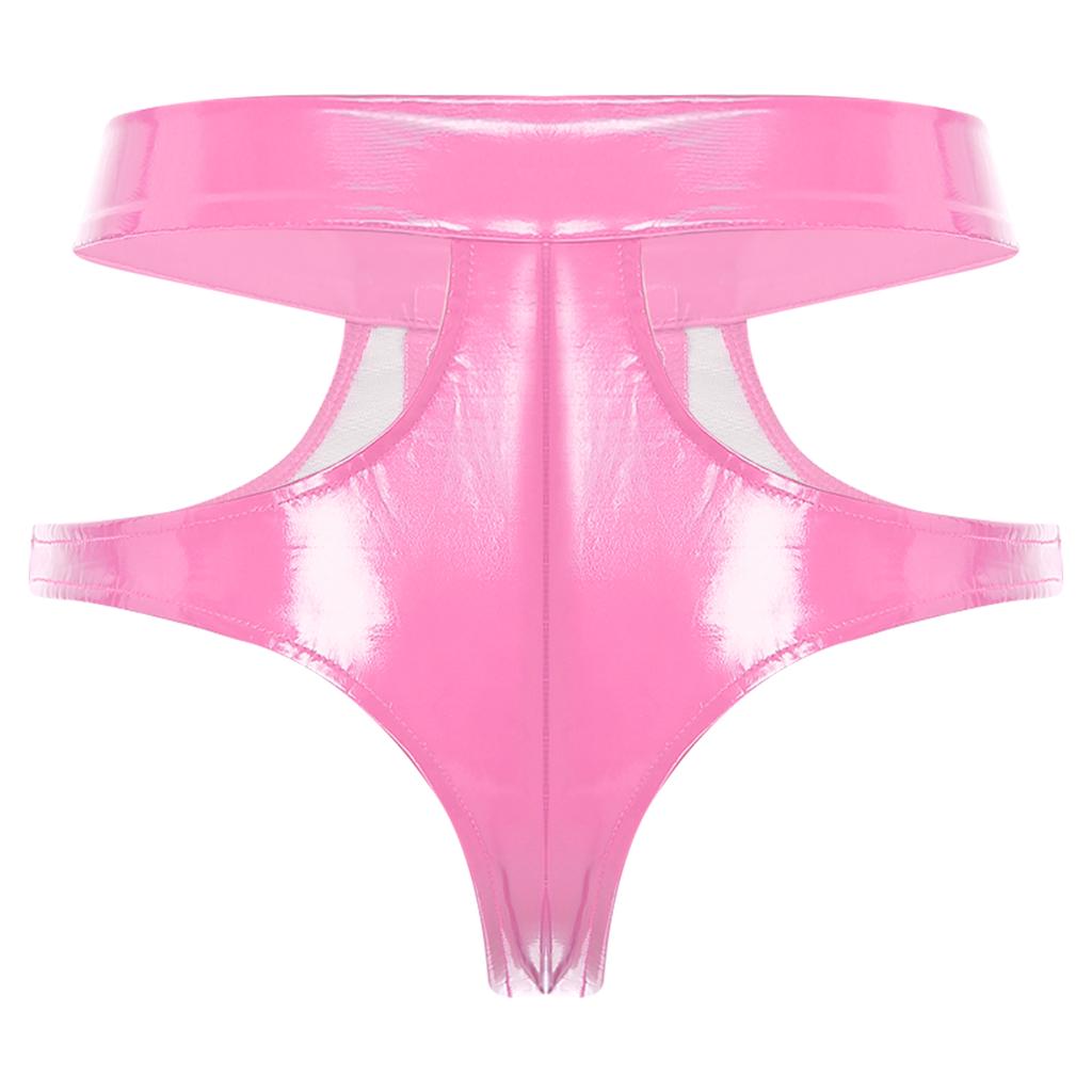Damen Wetlook Lackleder Slips Cutout Schnürung Latex Höschen Po Shorts Dessous Unterwäsche Rave Party Pole Dance Clubwear