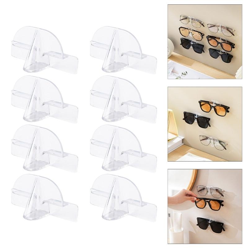 Pack of 8 Transparent Sticker Adhesive Glasses Stands Wall Mounted No Drilling Required for Organized Sunglasses Storage Display