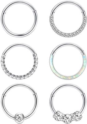Bobisty Septum Ring 316L Chirurgischer Stahl Nasenscheidewand Ring für Damen Herren Knorpel Ring Ohrring Opal Gelenkiger Nasenring Lippenpiercing
