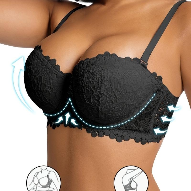 Women's Lace Push Up Strapless Convertible Adjustable Strap Underwire Balconette Sexy Push Up Bralette for Wedding Dress
