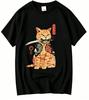 Unisexs Tshirt Top Quality Cotton Blend Short Sleeve Cool Knife Cat Print Oneck Casual Loose Hip Hop for Unisex Summer Male Tee Top