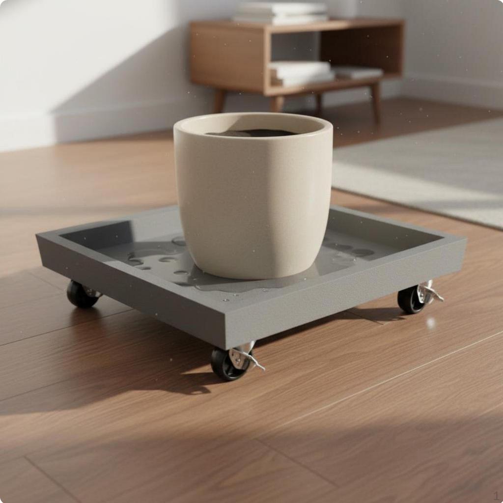 Square Planter Tray Faux Cement Finish Rolling Garden 360Degree Rotating Casters