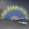 1PC Folding Fan Colorful Peacock Feather Home Decoration Embroidery Sequin High Quality Dance Hand Fans