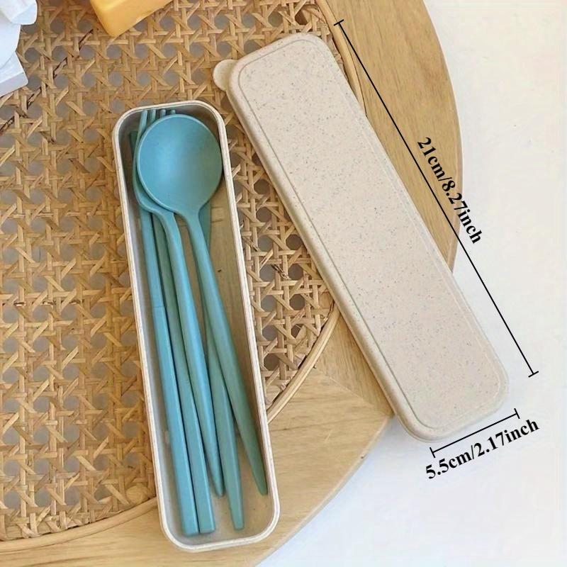 4ks/sada Příbory Pšeničná sláma Lžíce Vidlička Hůlky s krabičkou Studentské nádobí Cestovní přenosné nádobí Kuchyňské doplňky