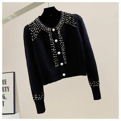 Women Fashion Long Sleeve Slim Cardigans Sweaters Korean Spring Autumn New O-Neck Diamonds All-match Solid Casual Knitted Tops