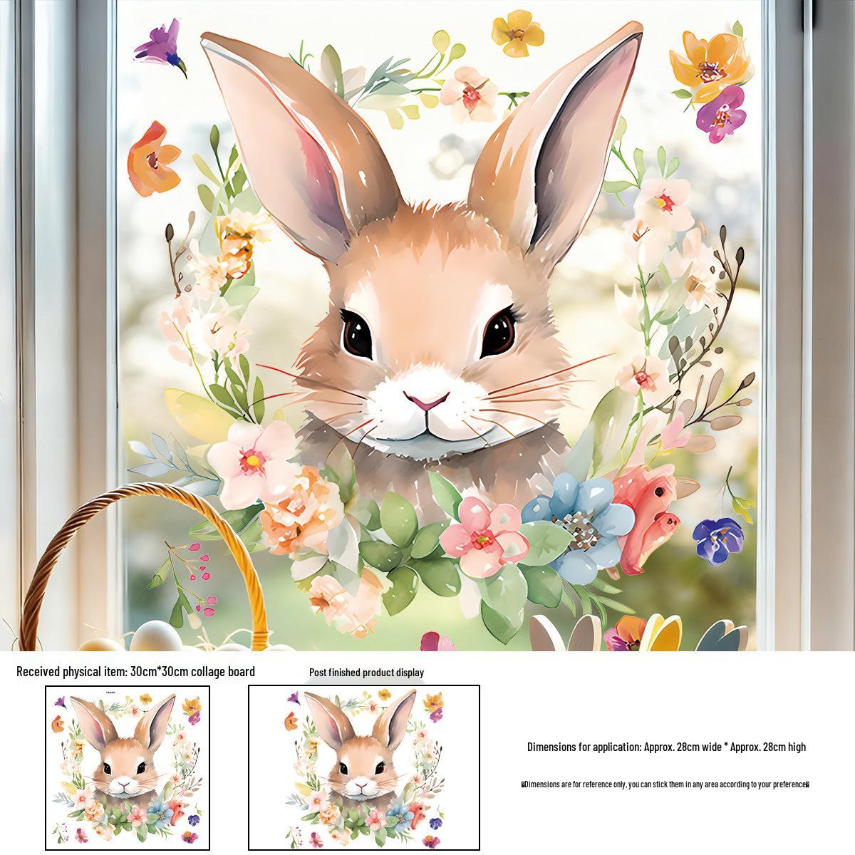 

Easter Rabbit Wreath Window Stickers 2026 - Decorative Static Clings for a Festive Atmosphere 30cm x 30cm, 1 sheet (opp bag)