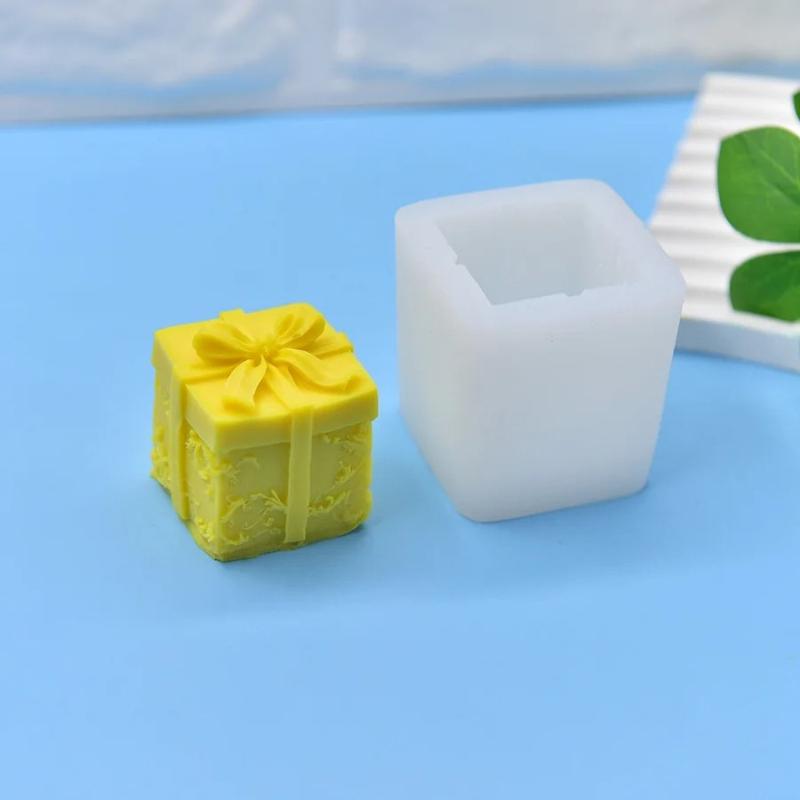 2pcs Bow Gift Box Fondant Silicone Mold Decor Festive Gift Box Scented Candle Mold DIY Festive Candle Molds for Candle Making