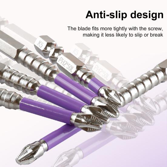 6Pcs/Set 25/50/65/70/90/150MM Magnetic Screwdriver Bits Set Non-Slip Heavy Duty Metal Impact-Resistant Hand Drills Impact Wrench Bits Replacement