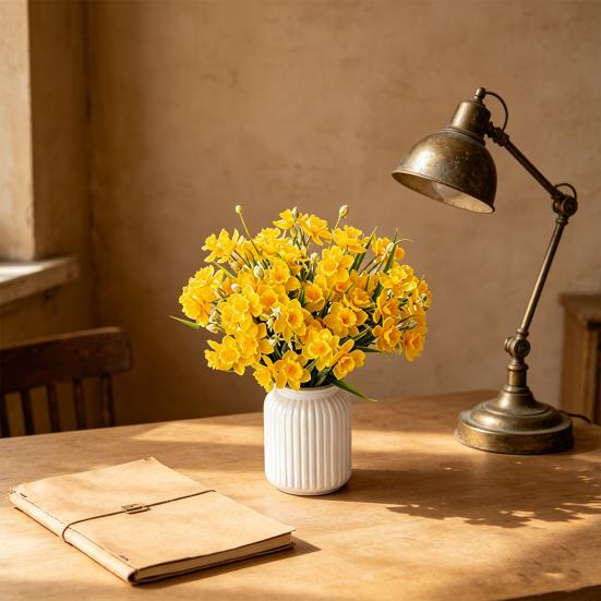 2 Bunches 20 Blooms Artificial Daffodils Flowers Faux Spring Narcissus Flowers with Stem for Home Garden Office Wedding Party Decor DIY Flower