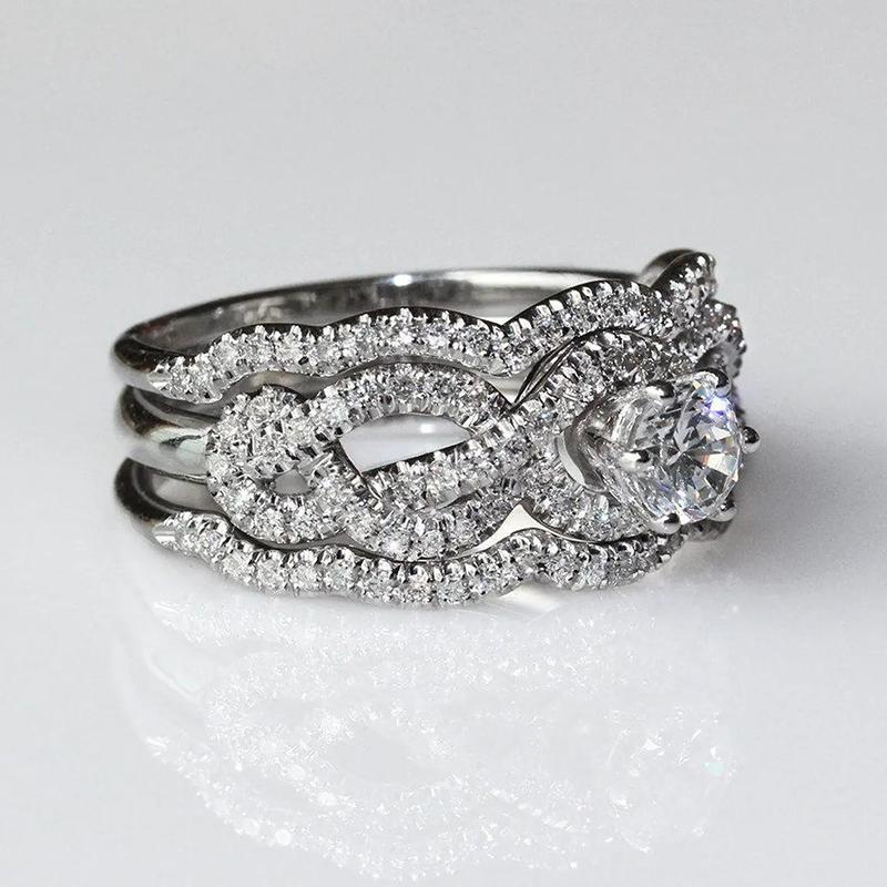 Huitan Statement 3Pcs Set Rings for Women New Fashion Design Temperament Female Set Accessories Wedding Party Luxury Jewelry