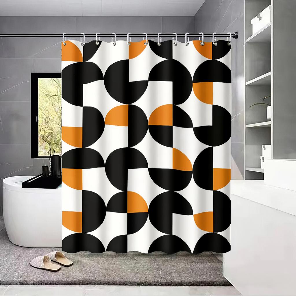 1Pc Geometric Pattern Print Waterproof Shower Curtain Bath Privacy Multi Size Hanging Curtain With 12 Hooks Easy Installation