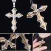 2Pcs Men Fashion Rhinestones Inlaid Jesus Cross Pendant Chain Necklace Gift