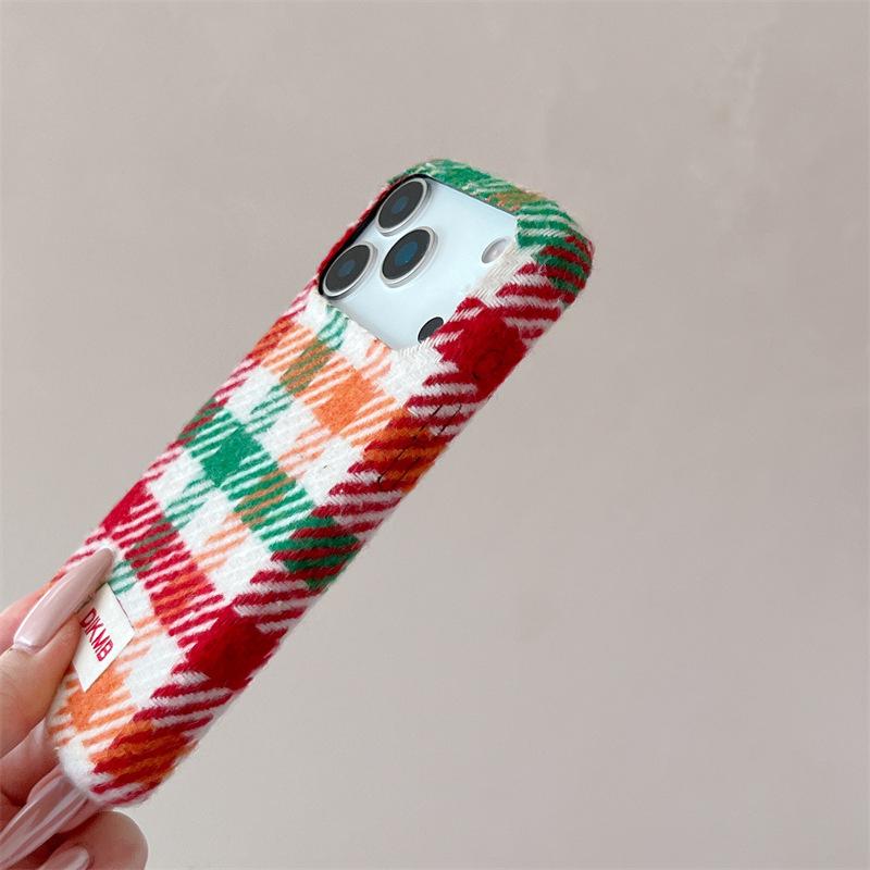 Colorful Plaid Velvet Phone Case for iPhone 16, iPhone 17, and iPhone 17 Pro Max