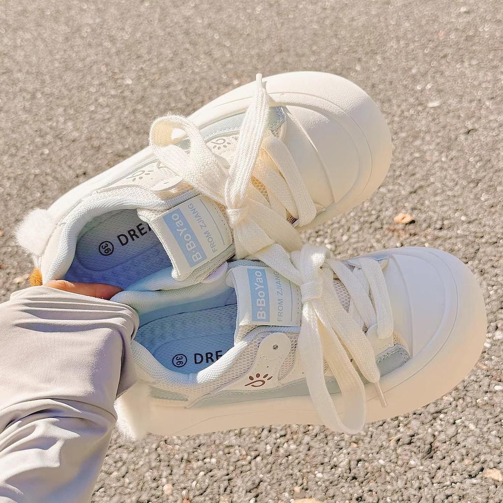 Girls' White Spring 2026 Breathable Thick-Sole Casual Sneakers, Non-Slip & Fashionable