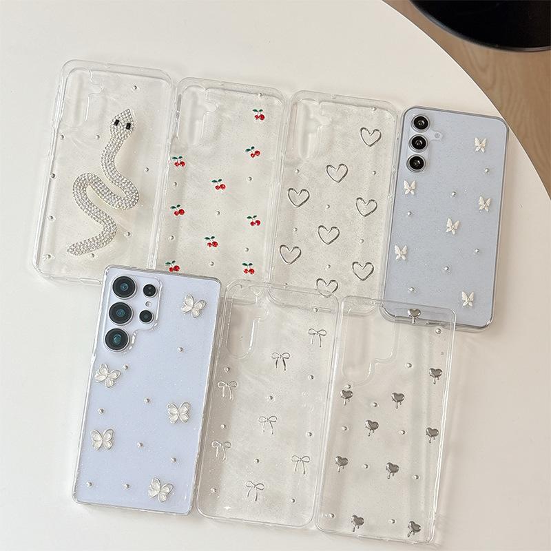 Transparenter Kleber Liebe Handyhülle für Samsung S25ultra Schmetterling S24 Schlange S23 Kirsche A16 Weiblich Neues Modell
