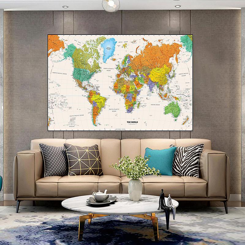 Decorative Hanging Picture Wall Poster World Map Classic Vintage Painting Home Decor for Teaching Living Room,Study