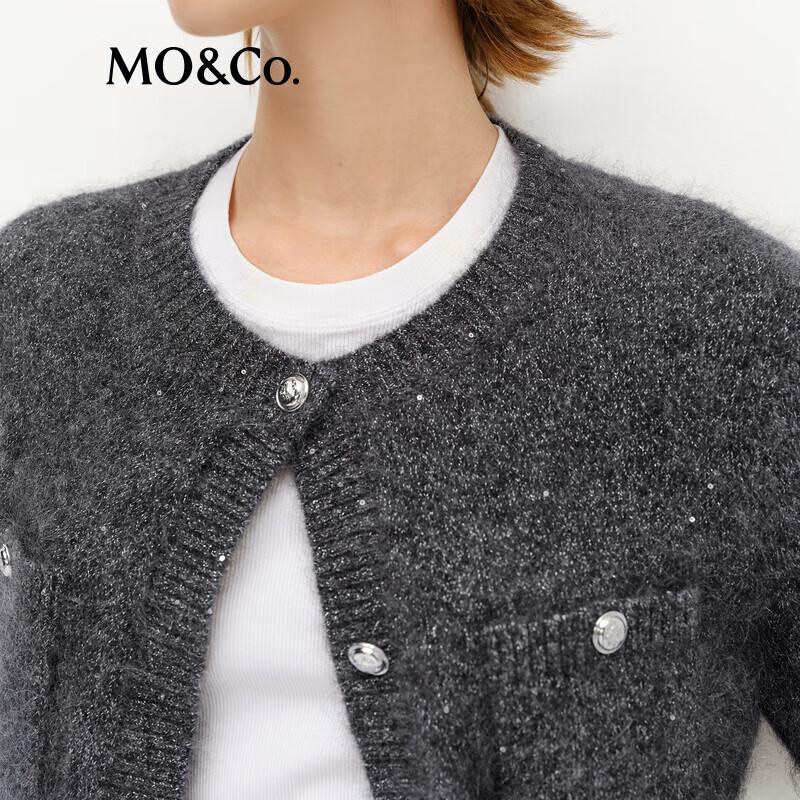 MO&Co. Hand-Brushed Mohair & Silver Sequin Knit Cardigan