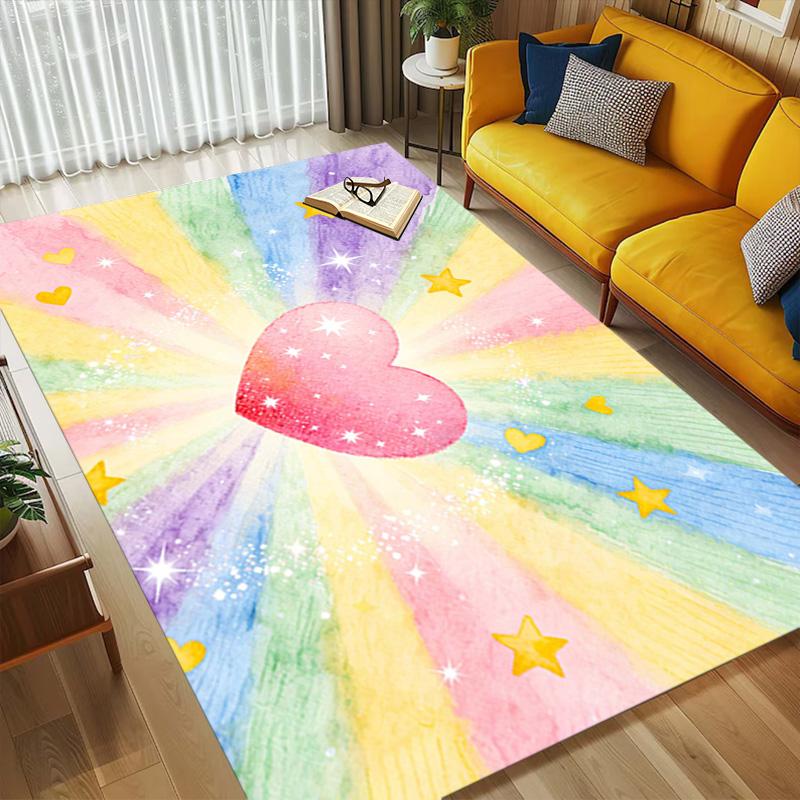 Rainbow Heart Living Room Nonslip Area Rug Soft Carpet For Bedroom Game Playroom Sofa Office Home Decor Doormat Christmas Gift C929546