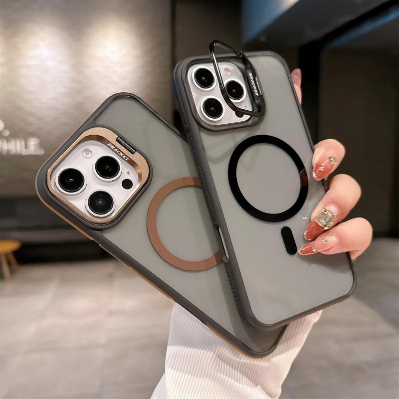 Fashion Double Color Magnetic Stand Translucency Case For iPhone 16 15 14 13 12 11 Pro Max Plus Magsafe Splice Color Matte Cover