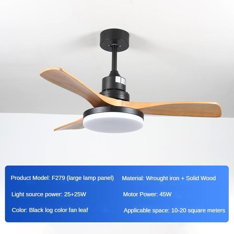 45W Full Spect Household Intelligent Variable Frequency Living Room Electric Fan Light Solid Wood Retro Restaurant Fan Light