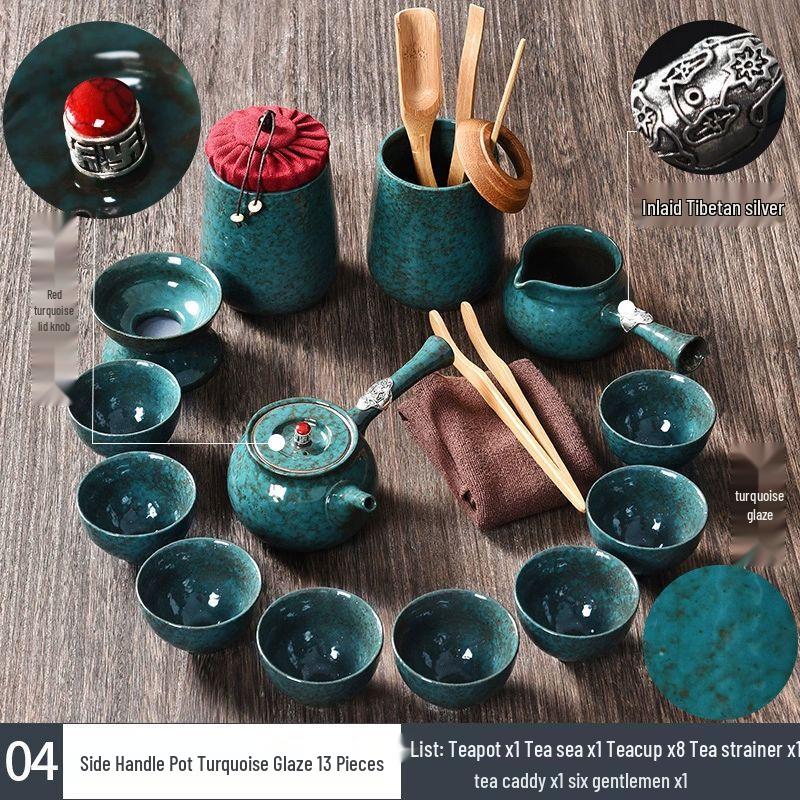 

Turquoise Glaze Ceramic Gongfu Tea Set with Auto Water Fill