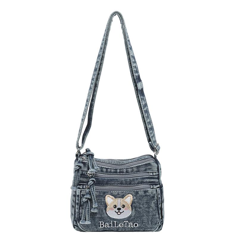 Vintage Denim Bag Women's Crossbody Bag Large Capacity Multi-Pocket Lightweight Shoulder Bag
