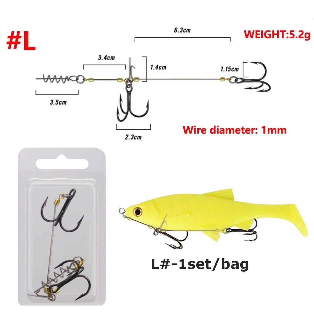S M L Fishing Soft Lure Steel Wire Rig Double Triple Hooks Set With Screw Pin Soft Lure Stinger Rigs Fishing Tackle
