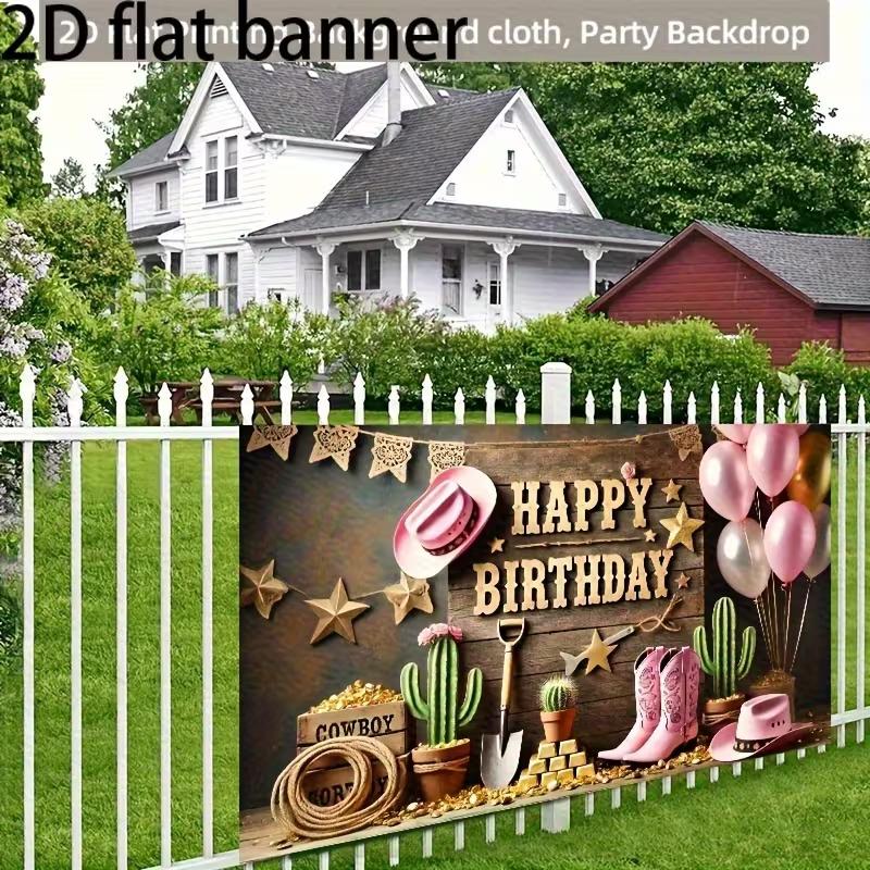 2D Wild West Birthday Backdrop, Girl's Rodeo Party Background Cloth