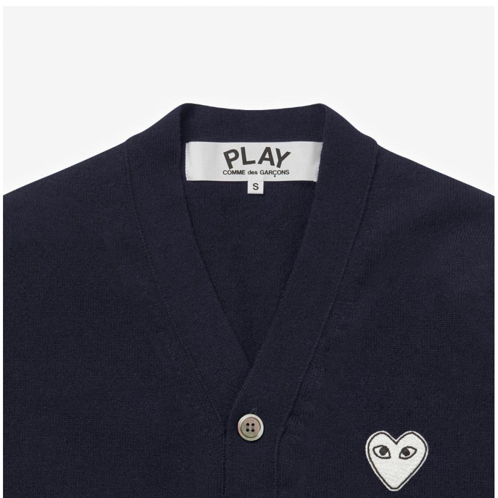 Comme Des Gar Ons Play White Heart V Neck Cardigan Ax N062 051