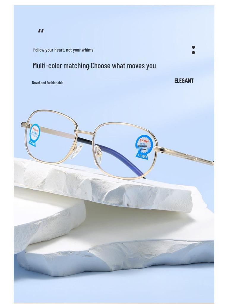High-End Metal Reading Glasses with 100% Anti-Blue Light Protection for Seniors