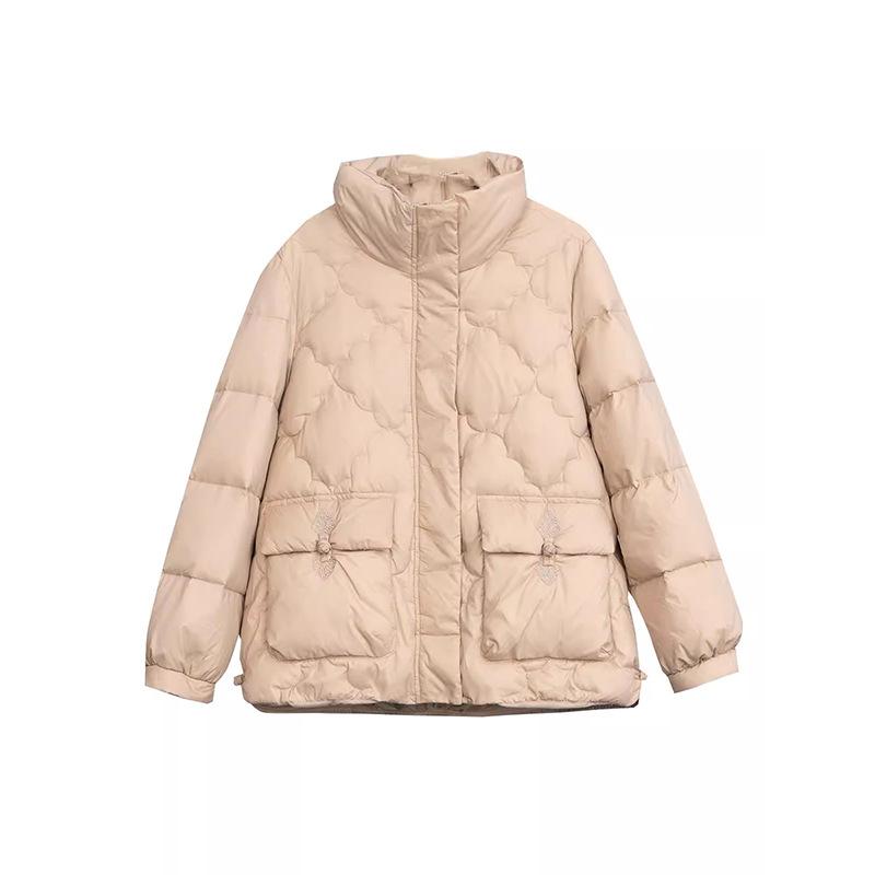 New Chinese buckle down jacket women's short 2024 winter retro thickened stand-up collar design sense niche warm jacket