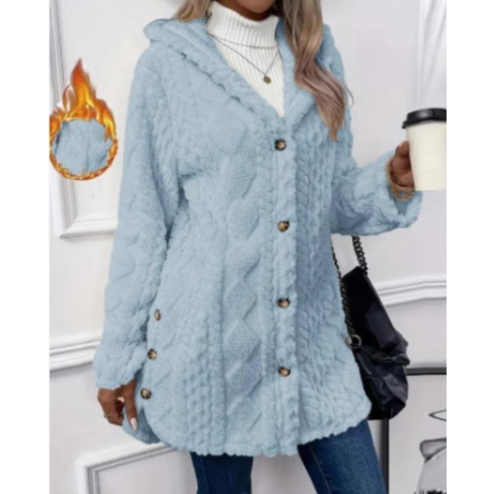 Women's Hooded Double-Sided Fleece Cardigan Long Sleeve Casual Warm Jacket Reversible Fleece Coat