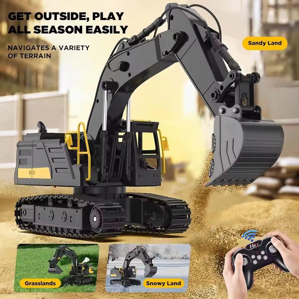 2.4G Remote Control Excavator Alloy Engineering Vehicle Children Boy Toy Spray Electric Dumper 360° Rotation Cross-country Toy